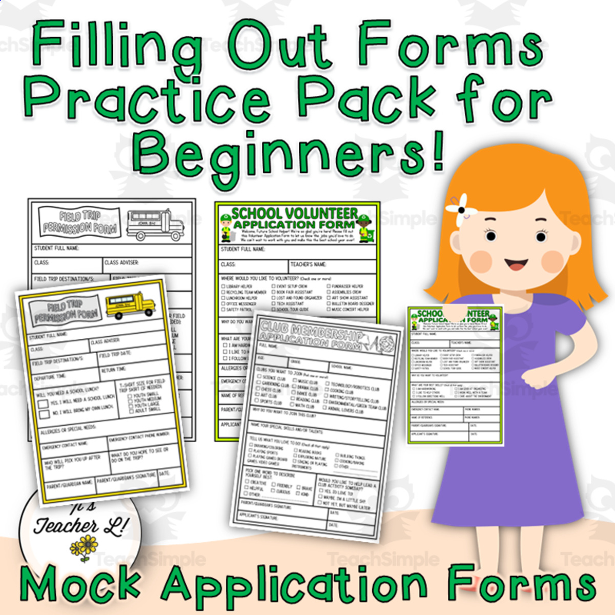 An educational teaching resource from It's Teacher L entitled Form-Filling Practice Worksheets Beginners | Life Skills Activities downloadable at Teach Simple.