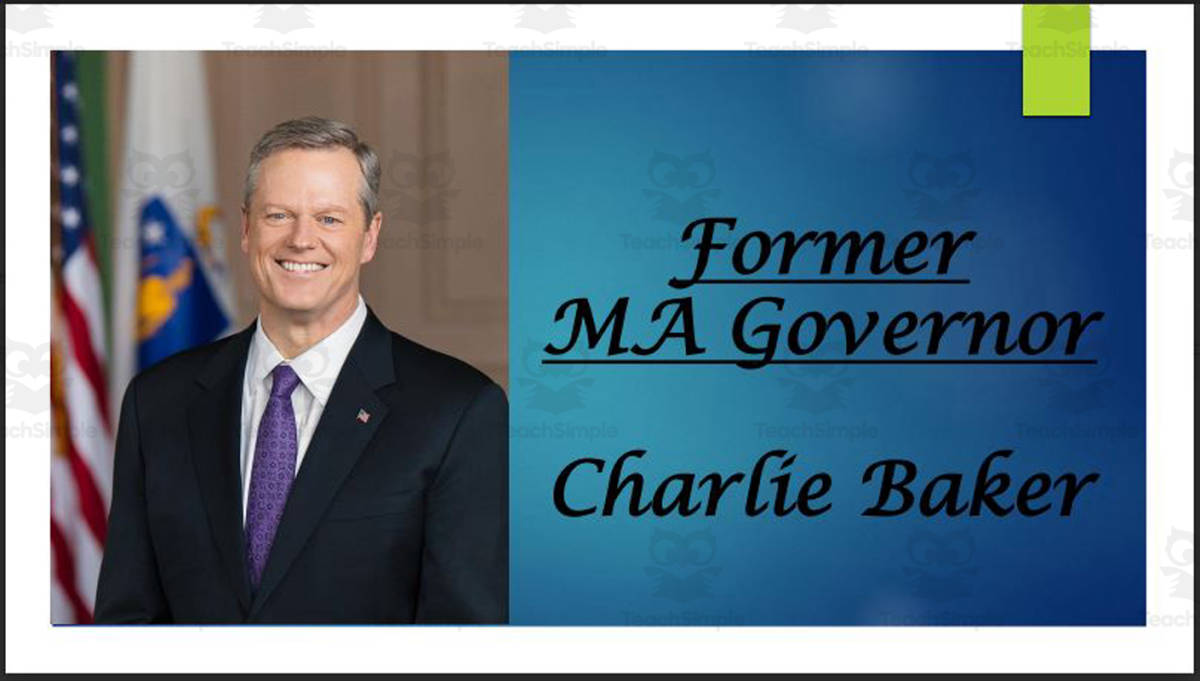 An educational teaching resource from Mr. Matthews Teacher Store entitled Former MA Governor Charlie Baker BIO PPT downloadable at Teach Simple.