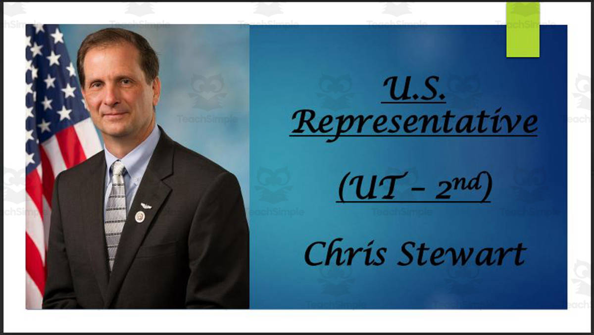 An educational teaching resource from Mr. Matthews Teacher Store entitled Former U.S. Representative Chris Stewart BIO PPT downloadable at Teach Simple.
