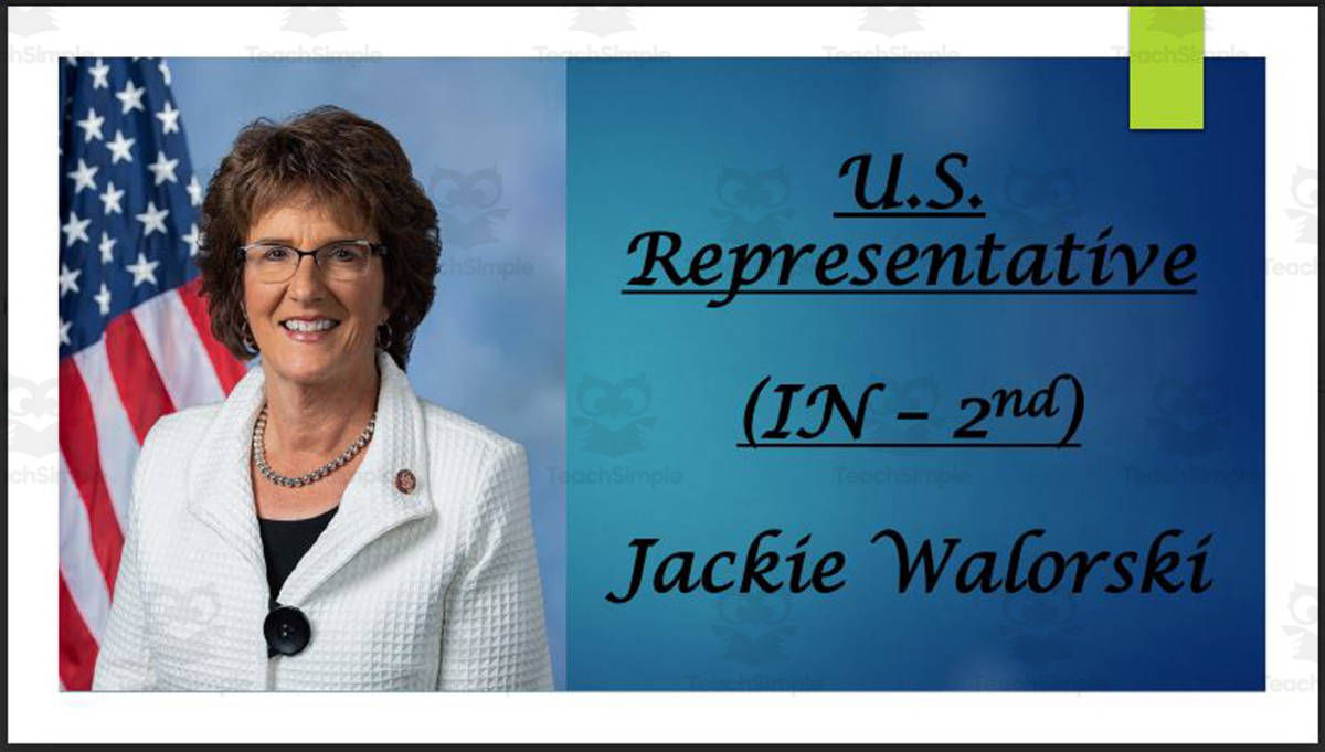 An educational teaching resource from Mr. Matthews Teacher Store entitled Former U.S. Representative Jackie Walorski (IN - 2nd) Biography PPT downloadable at Teach Simple.