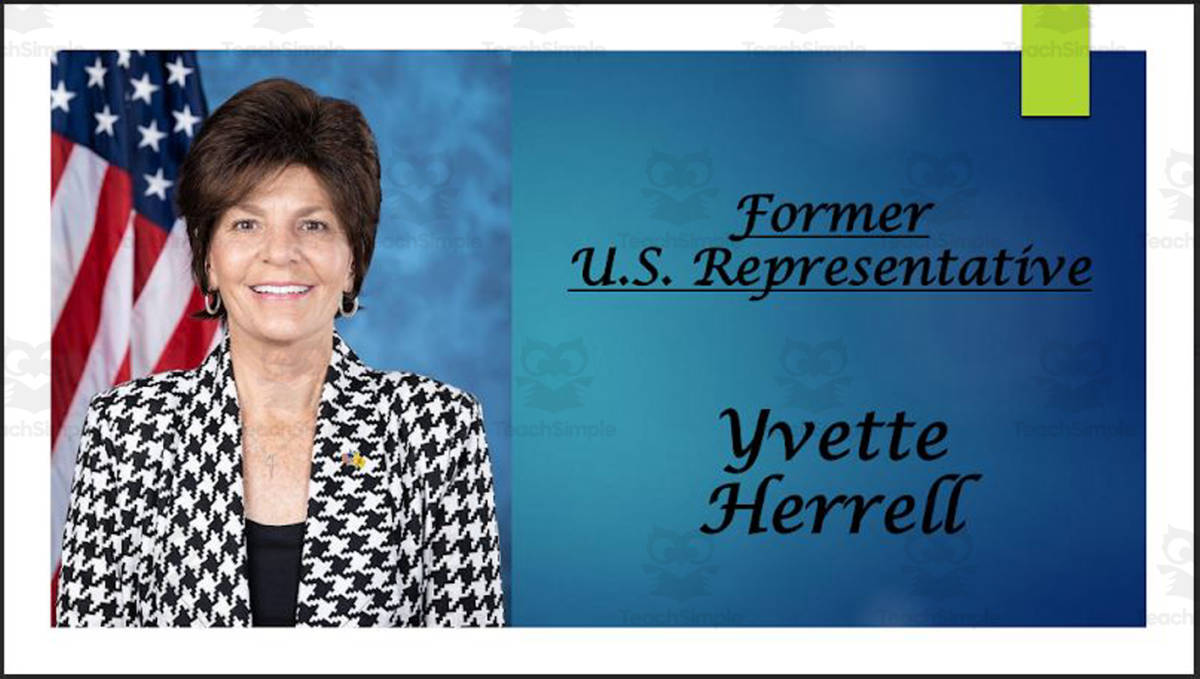 An educational teaching resource from Mr. Matthews Teacher Store entitled Former U.S. Representative Yvette Herrell (NM) BIO PPT downloadable at Teach Simple.