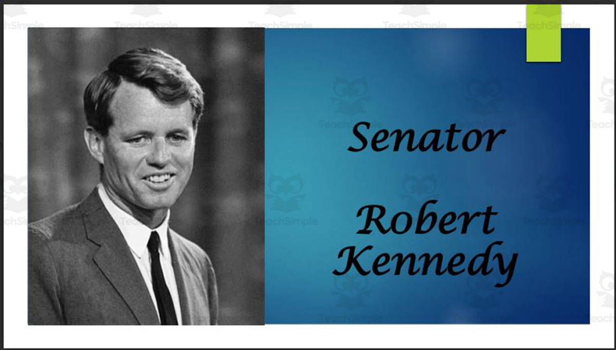 An educational teaching resource from Mr. Matthews Teacher Store entitled Former U.S. Senator Robert "Bobby" Kennedy Biography PowerPoint downloadable at Teach Simple.