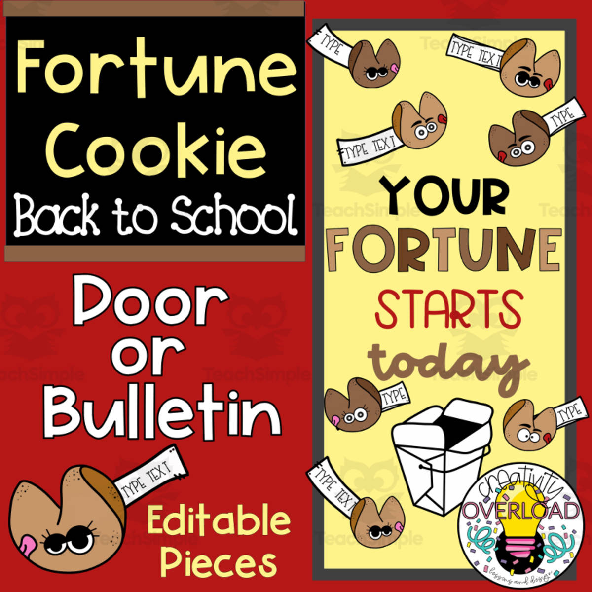 An educational teaching resource from Creativity Overload entitled Fortune Cookie Back to School Bulletin Board downloadable at Teach Simple.
