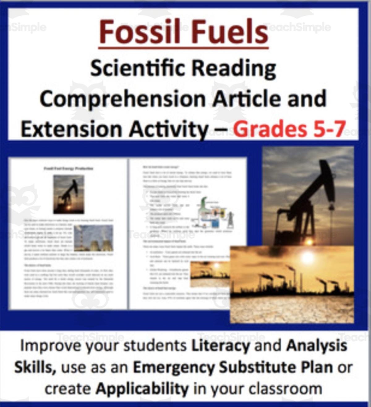 An educational teaching resource from Teach With Fergy entitled Fossil Fuel Energy Production - Digital Science Reading Article - Grades 5-7 downloadable at Teach Simple.