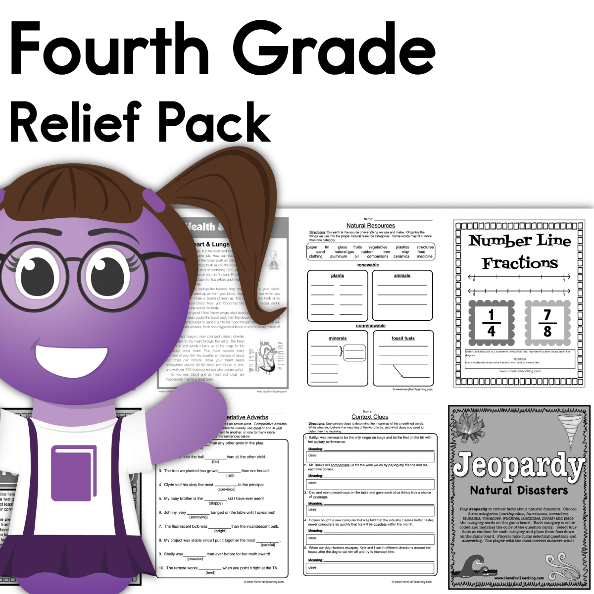 An educational teaching resource from Have Fun Teaching entitled Fourth Grade Coronavirus Relief Pack downloadable at Teach Simple.