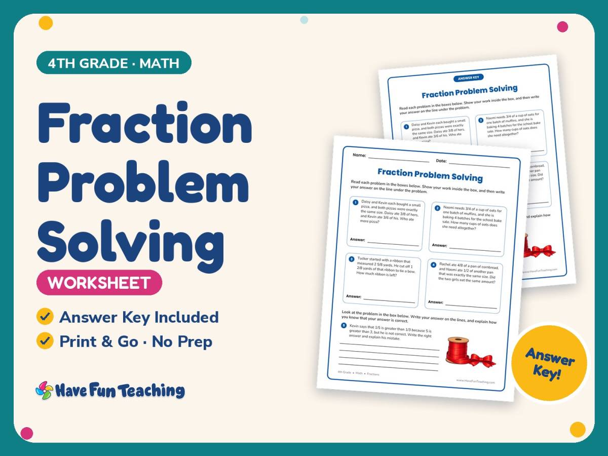 Fraction Problem Solving Worksheet – 4th Grade Fractions Practice preview