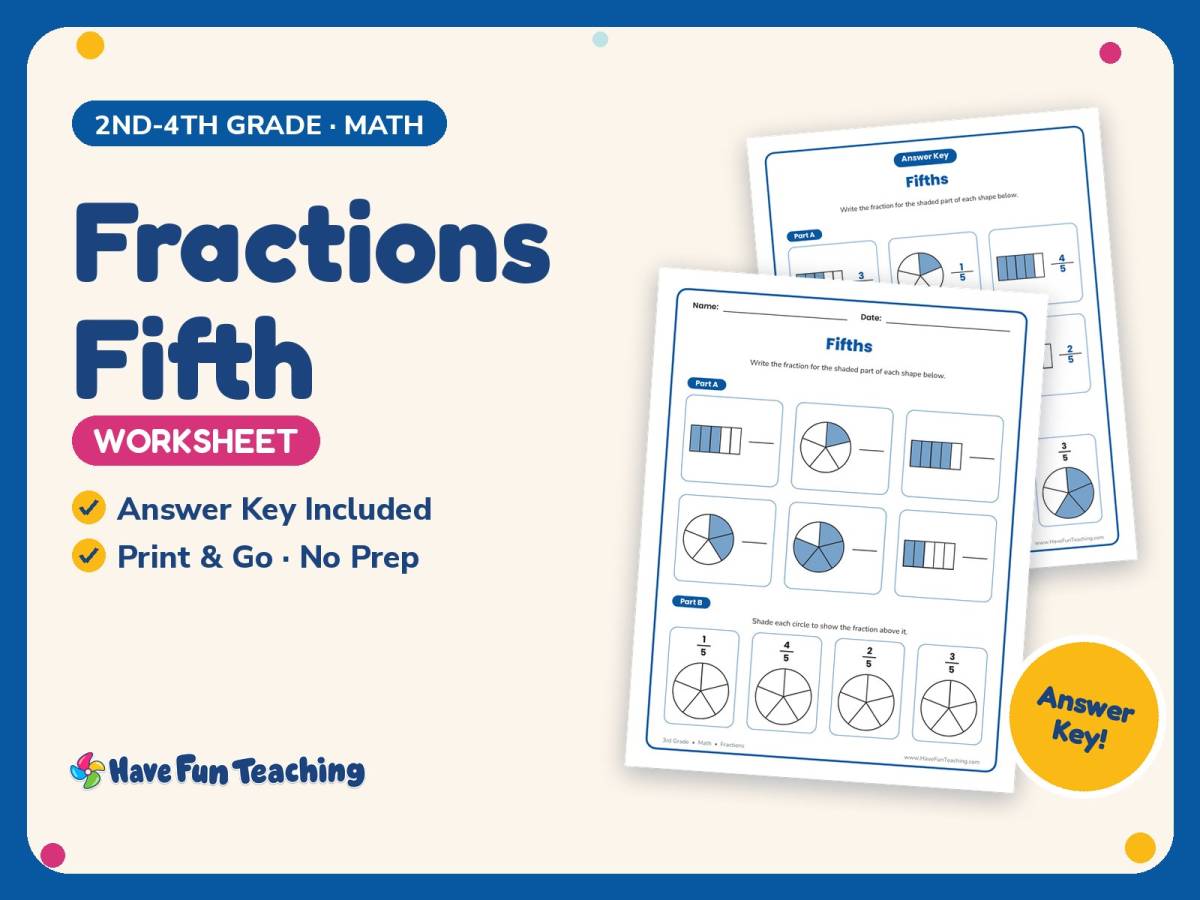 Fractions Fifth Worksheet – 2nd-4th Grade Math Practice + Answer Key preview