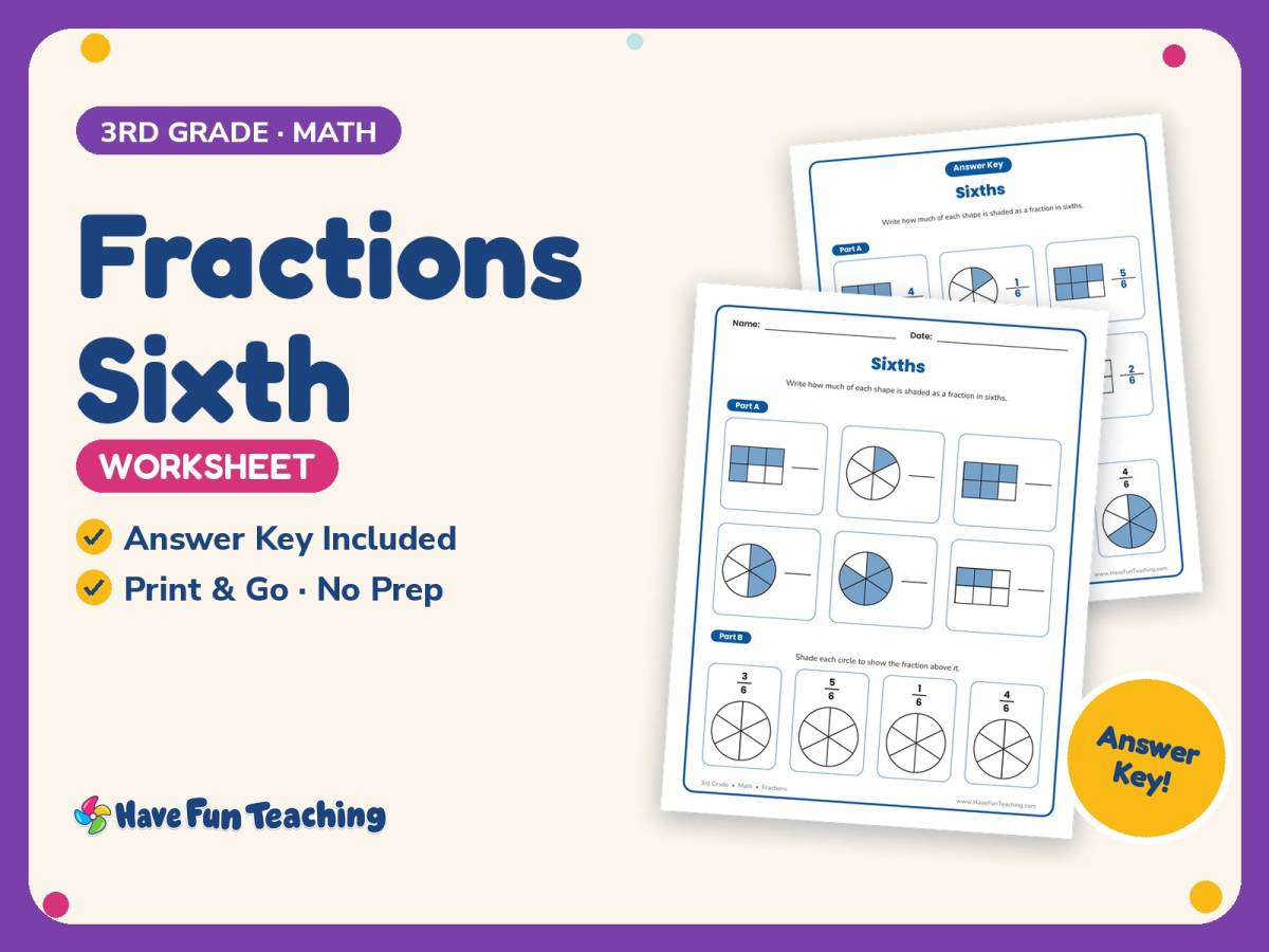 Fractions Sixth Worksheet – 3rd Grade Math Practice + Answer Key preview