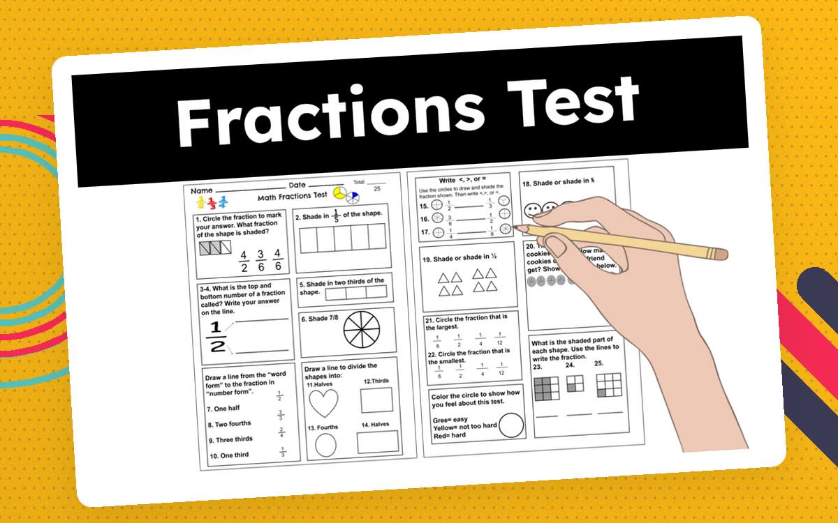 An educational teaching resource from CraftEdPrints entitled Fractions Test downloadable at Teach Simple.