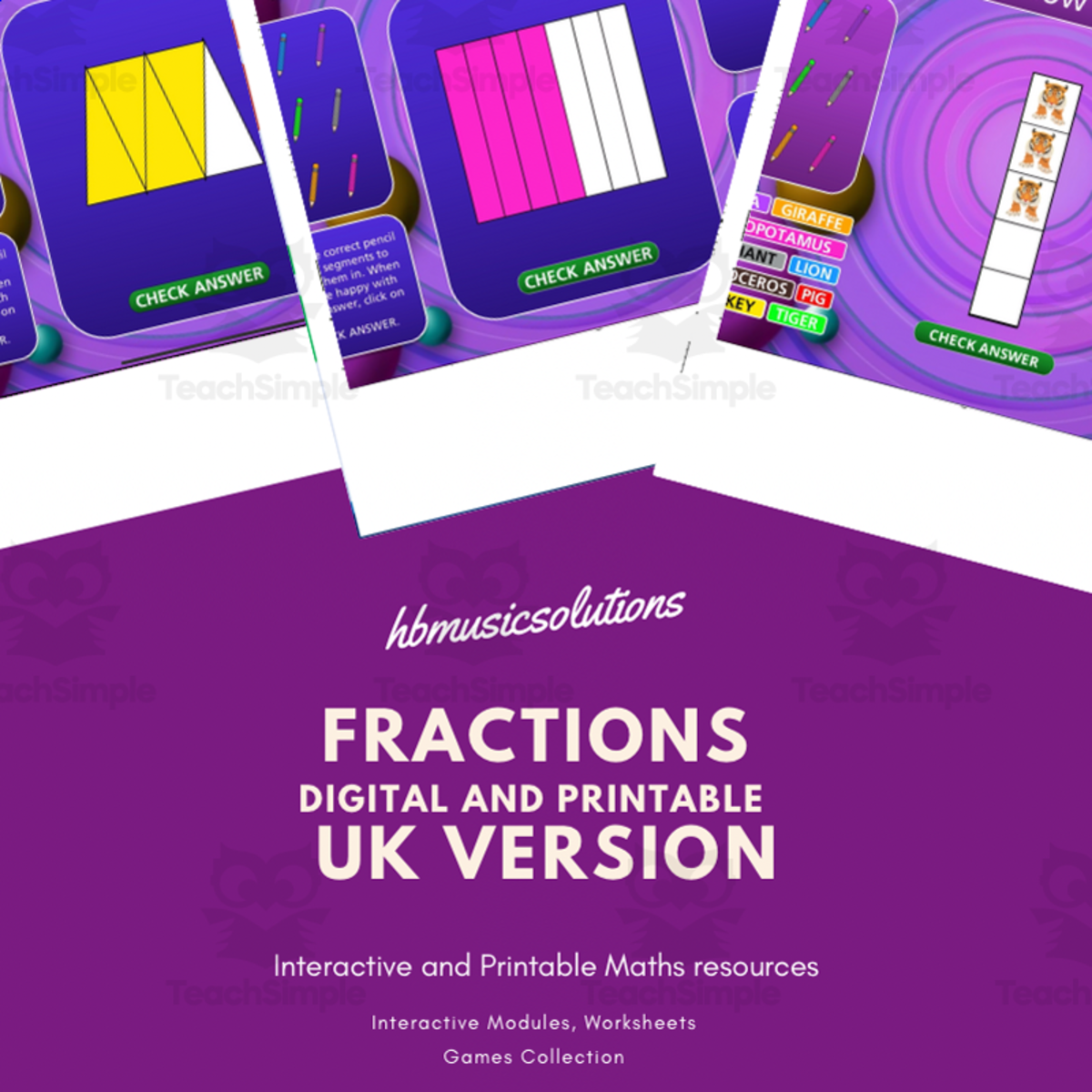 An educational teaching resource from Hbmusicsolutions's Shop entitled Fractions UK Version | Interactive and Printable Maths Activity downloadable at Teach Simple.