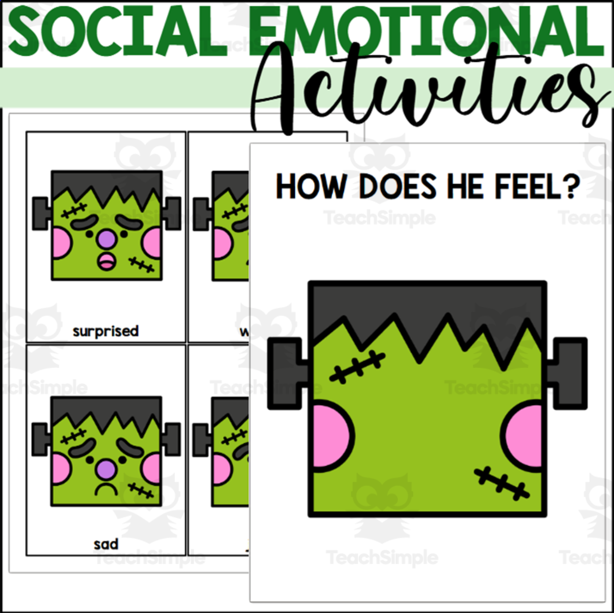 An educational teaching resource from The Connett Connection entitled Frankenstein Feelings and Emotions downloadable at Teach Simple.