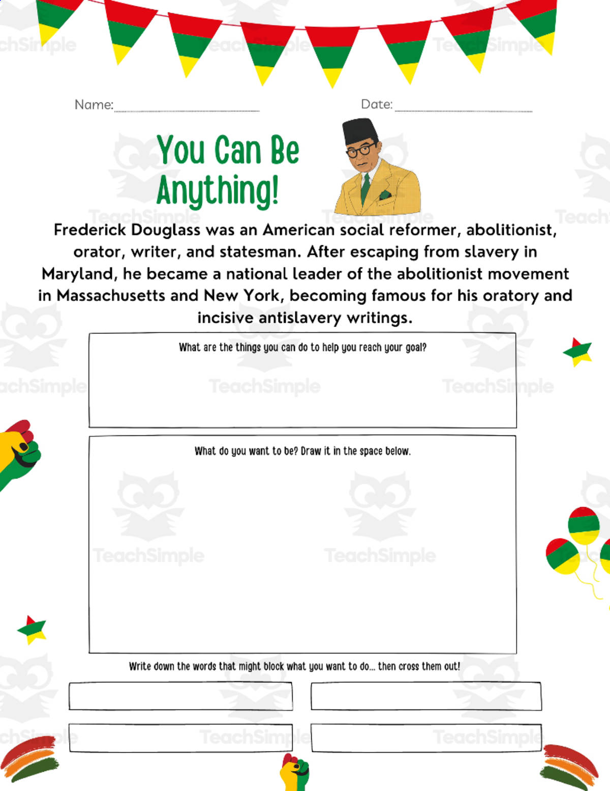 An educational teaching resource from Style Your Classroom entitled Frederick Douglass Biography - A Captivating Tale of Black History! downloadable at Teach Simple.