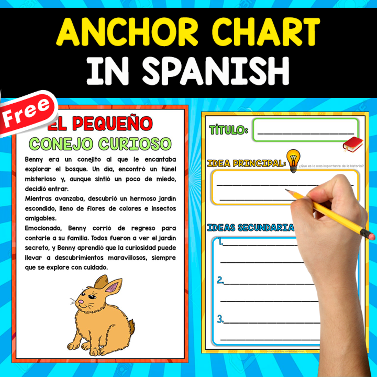 An educational teaching resource from EDITORIAL LAURA EDUCA entitled FREE ANCHOR CHART IN SPANISH | El pequeño conejo curioso downloadable at Teach Simple.