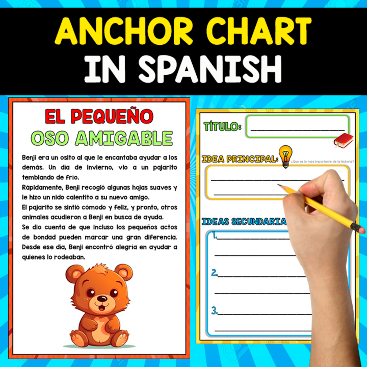 An educational teaching resource from EDITORIAL LAURA EDUCA entitled FREE ANCHOR CHART IN SPANISH | El pequeño oso amable downloadable at Teach Simple.