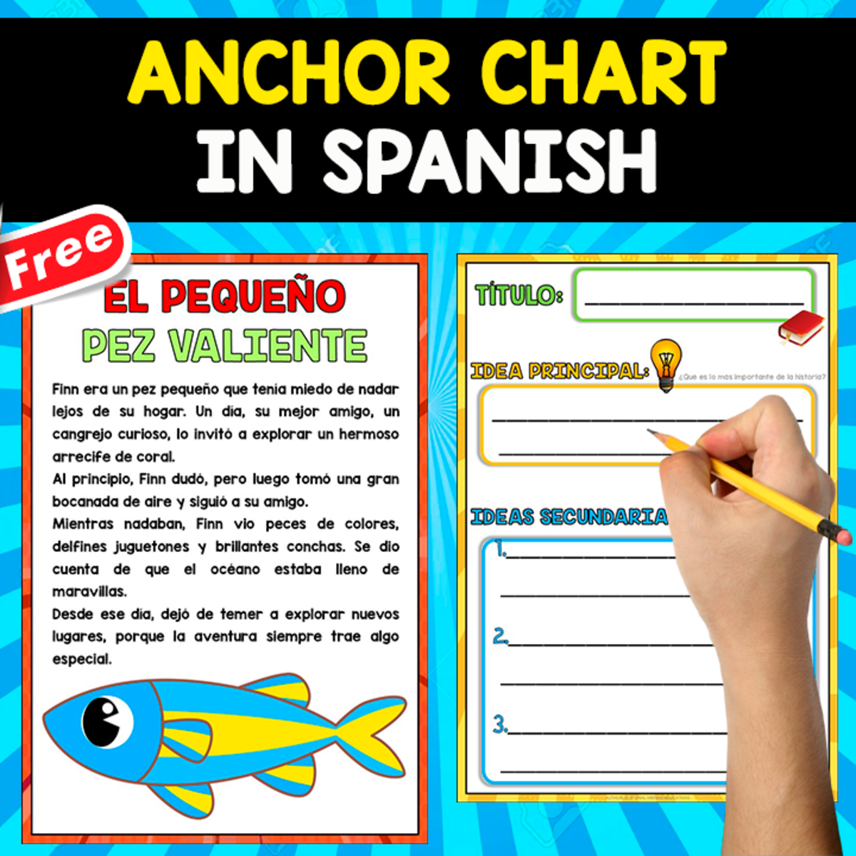 An educational teaching resource from EDITORIAL LAURA EDUCA entitled FREE ANCHOR CHART IN SPANISH | El pequeño pez valiente downloadable at Teach Simple.