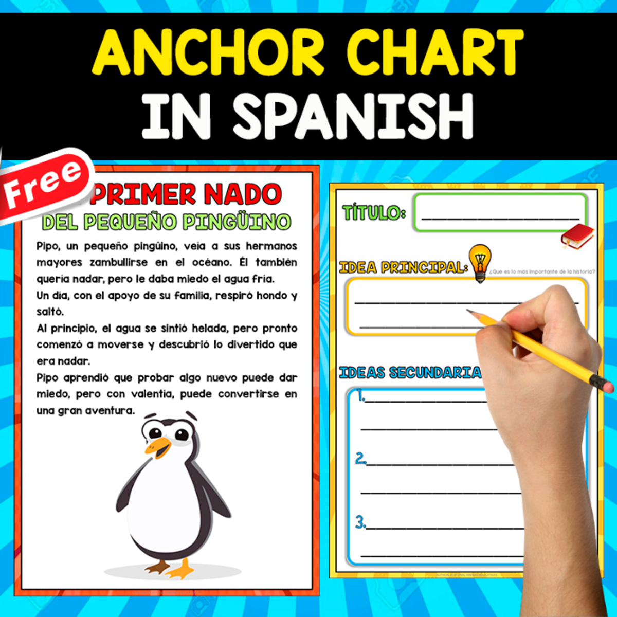An educational teaching resource from EDITORIAL LAURA EDUCA entitled FREE ANCHOR CHART IN SPANISH | El primer nado del pequeño pingüino downloadable at Teach Simple.