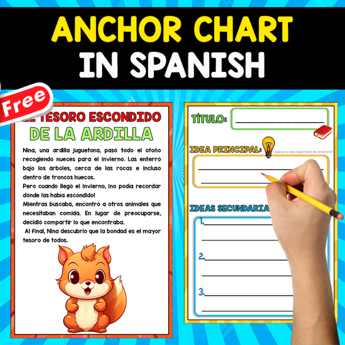 An educational teaching resource from EDITORIAL LAURA EDUCA entitled FREE ANCHOR CHART IN SPANISH | El tesoro escondido de la ardilla downloadable at Teach Simple.