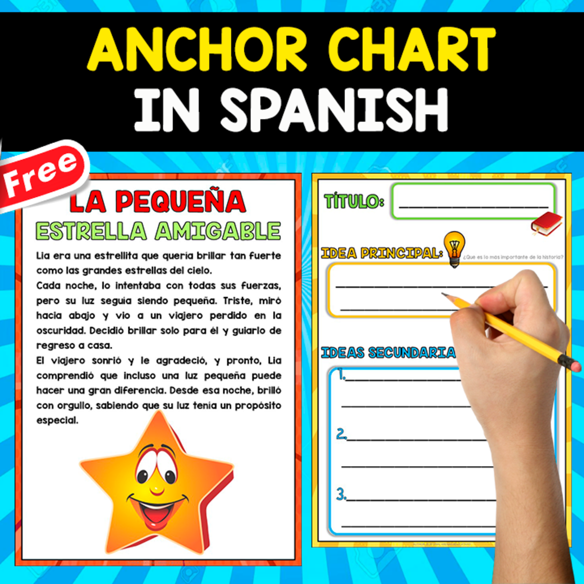 An educational teaching resource from EDITORIAL LAURA EDUCA entitled FREE ANCHOR CHART IN SPANISH | La pequeña estrella amigable downloadable at Teach Simple.