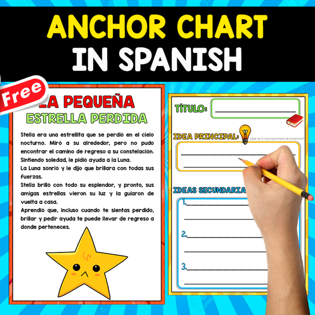 An educational teaching resource from EDITORIAL LAURA EDUCA entitled FREE ANCHOR CHART IN SPANISH | La pequeña estrella perdida downloadable at Teach Simple.