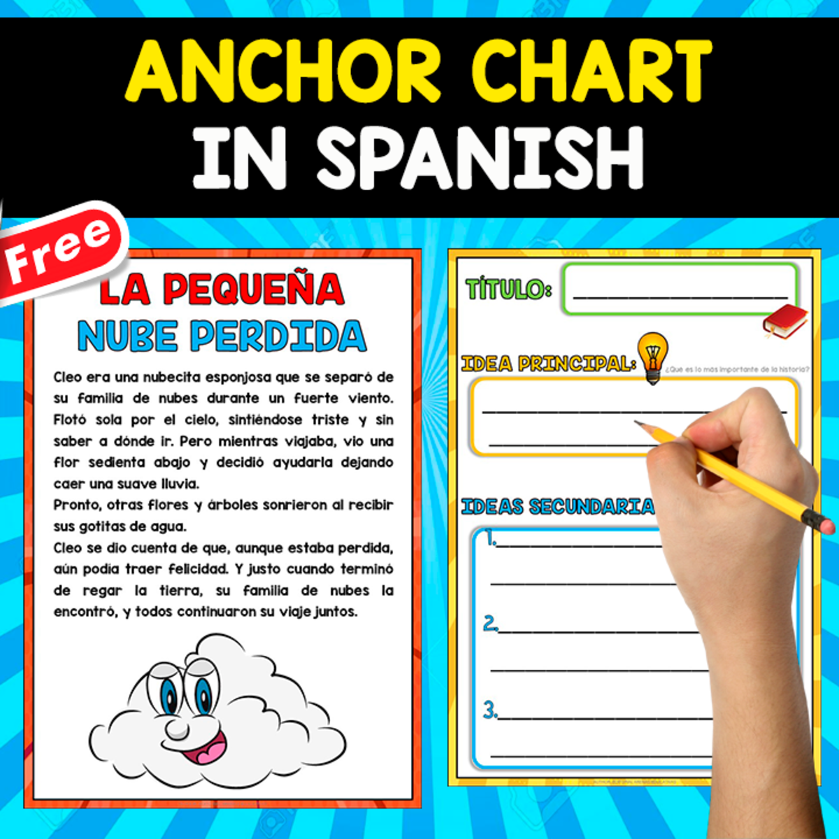 An educational teaching resource from EDITORIAL LAURA EDUCA entitled FREE ANCHOR CHART IN SPANISH | La pequeña nube perdida downloadable at Teach Simple.