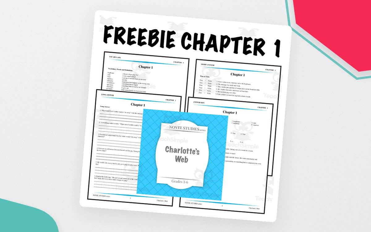 An educational teaching resource from Ibby Resources entitled FREE: Charlotte's Web Novel Study Guide – Chapter 1 downloadable at Teach Simple.