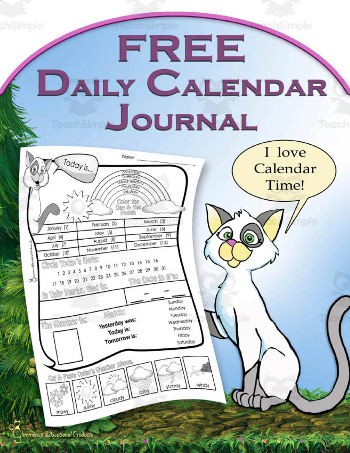 An educational teaching resource from Glimmercat Education entitled Free Daily Calendar Journal downloadable at Teach Simple.