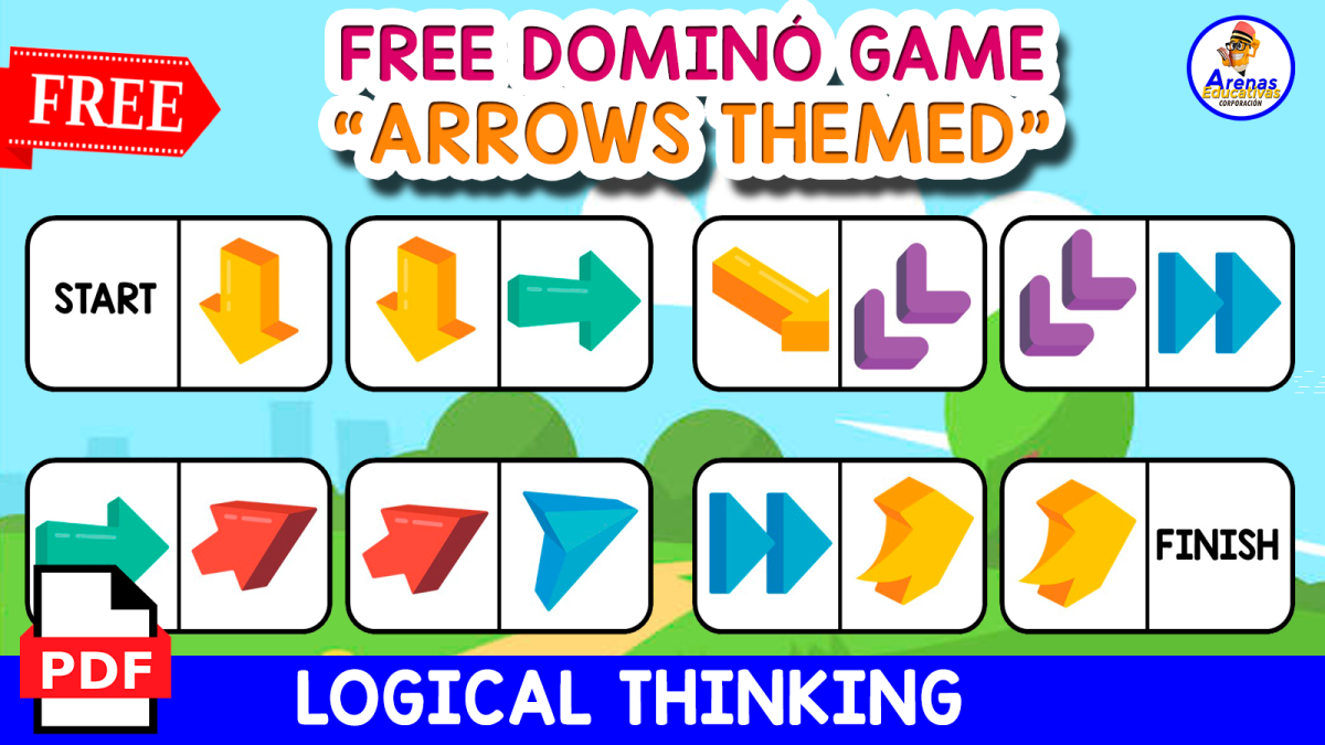 An educational teaching resource from EDITORIAL LAURA EDUCA entitled FREE DOMINÓ GAME | Arrows Themed downloadable at Teach Simple.