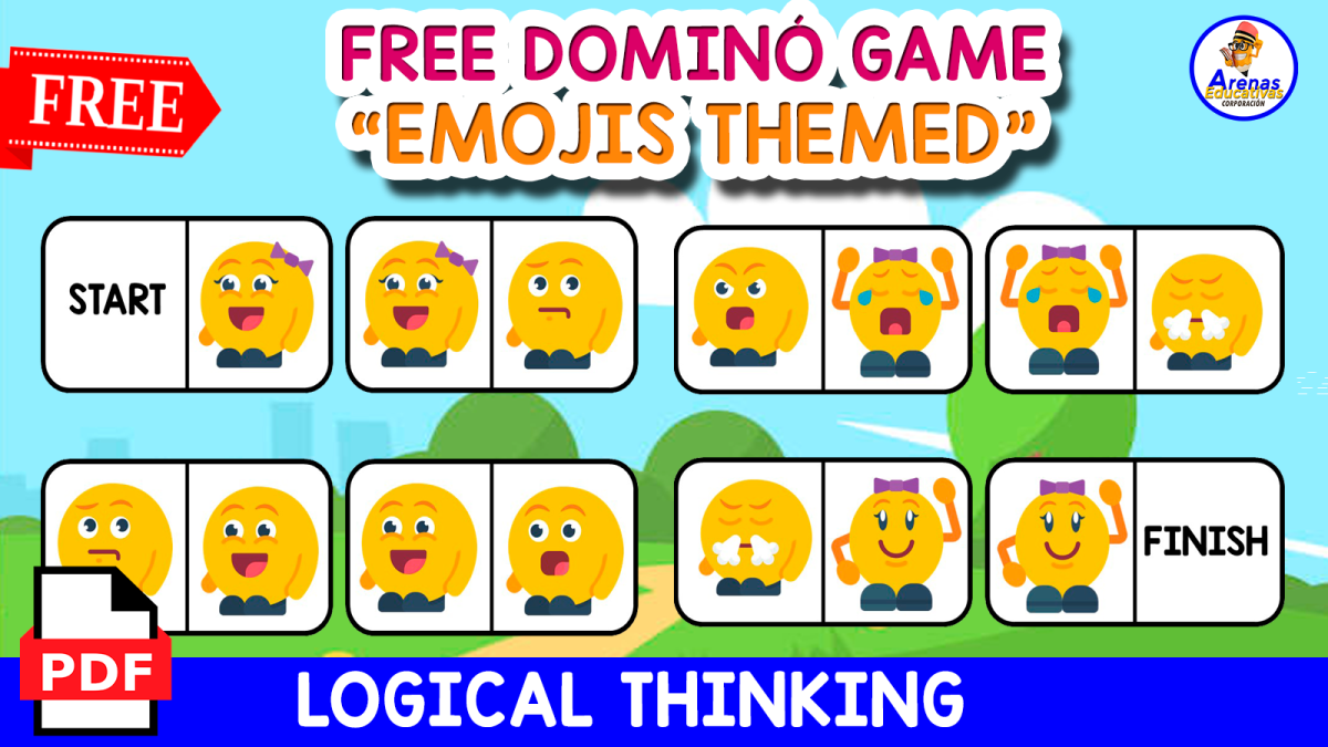 An educational teaching resource from EDITORIAL LAURA EDUCA entitled FREE DOMINÓ GAME | Emojis Themed for Kids downloadable at Teach Simple.
