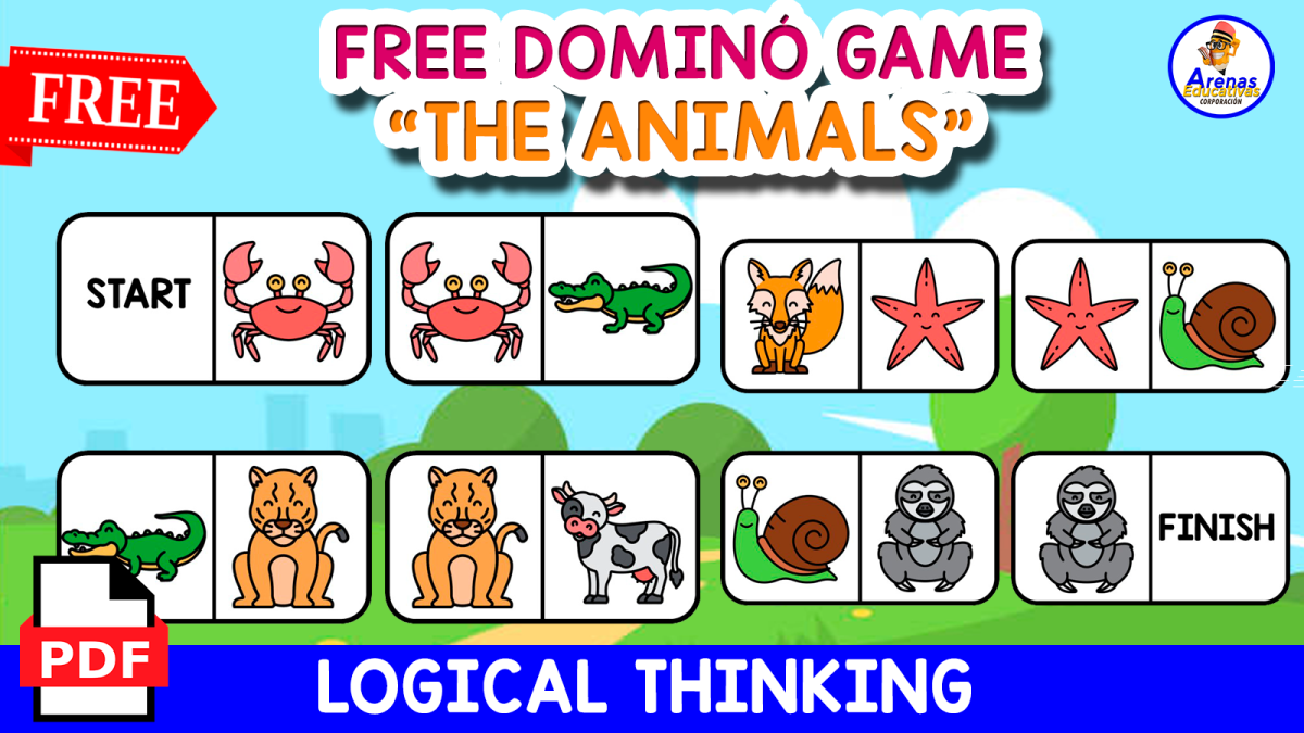 An educational teaching resource from EDITORIAL LAURA EDUCA entitled FREE DOMINÓ GAME MADE WITH ANIMALS THEMED | Free Resource downloadable at Teach Simple.