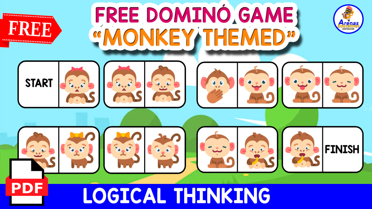 An educational teaching resource from EDITORIAL LAURA EDUCA entitled FREE DOMINÓ GAME | MONKEY THEMED downloadable at Teach Simple.