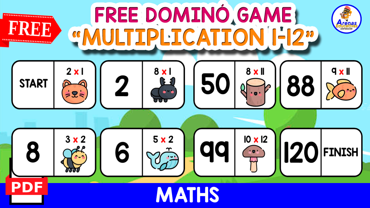 An educational teaching resource from EDITORIAL LAURA EDUCA entitled FREE DOMINÓ GAME OF MULTIPLICATION | Nature Themed downloadable at Teach Simple.