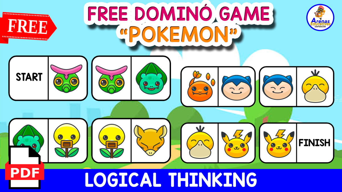 An educational teaching resource from EDITORIAL LAURA EDUCA entitled FREE DOMINÓ GAME | Pokemon Themed downloadable at Teach Simple.
