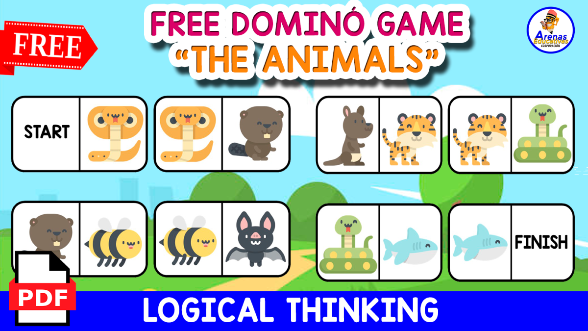 An educational teaching resource from EDITORIAL LAURA EDUCA entitled FREE DOMINÓ GAME PUZZLE | Animals Themed downloadable at Teach Simple.