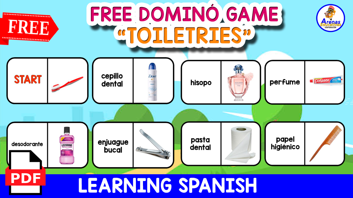 An educational teaching resource from EDITORIAL LAURA EDUCA entitled FREE DOMINÓ GAME | Toiletries downloadable at Teach Simple.