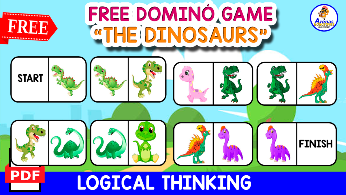 An educational teaching resource from EDITORIAL LAURA EDUCA entitled FREE DOMNÓ GAME OF DINOS | For Kids and Free downloadable at Teach Simple.