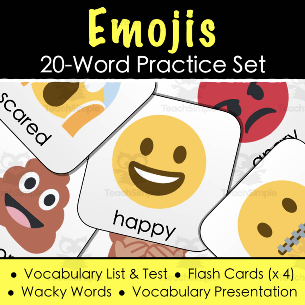 An educational teaching resource from Tom's Talk entitled FREE Emojis Vocabulary - Digital Activities, Word List & Quiz + Cards downloadable at Teach Simple.