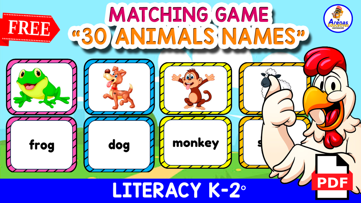An educational teaching resource from EDITORIAL LAURA EDUCA entitled FREE MATCHING GAME | 30 ANIMALS NAMES downloadable at Teach Simple.