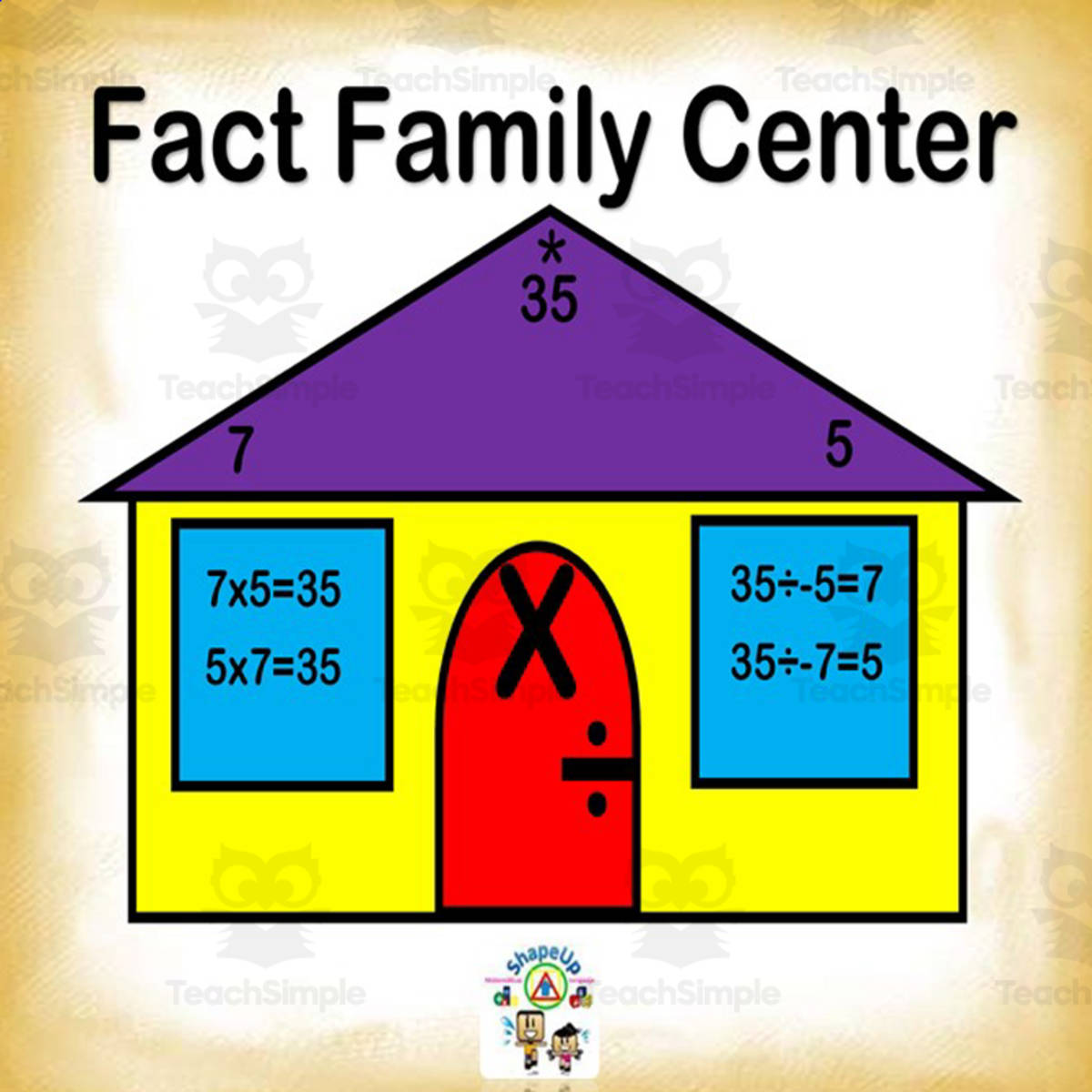 An educational teaching resource from ShapeUp-N-Matematicas y Lenguaje entitled Free Multiplication & Division Fact Family Interactive Center downloadable at Teach Simple.