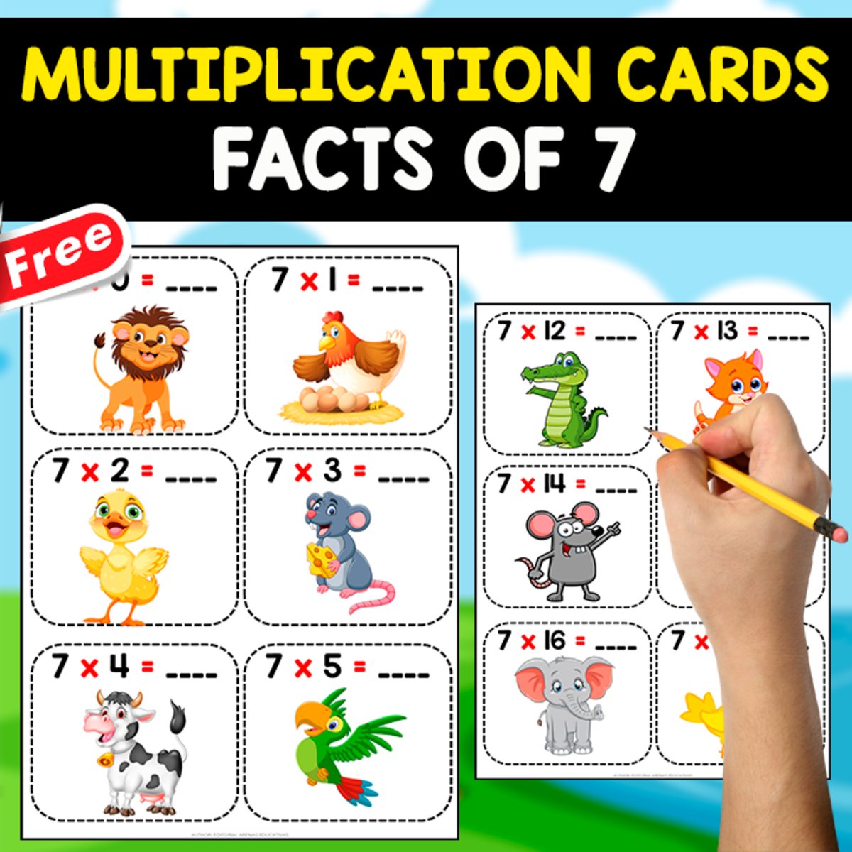 An educational teaching resource from EDITORIAL LAURA EDUCA entitled FREE MULTIPLICATION FLASHCARDS OF 7 | FOR COMPLETE THE QUESTIONS downloadable at Teach Simple.