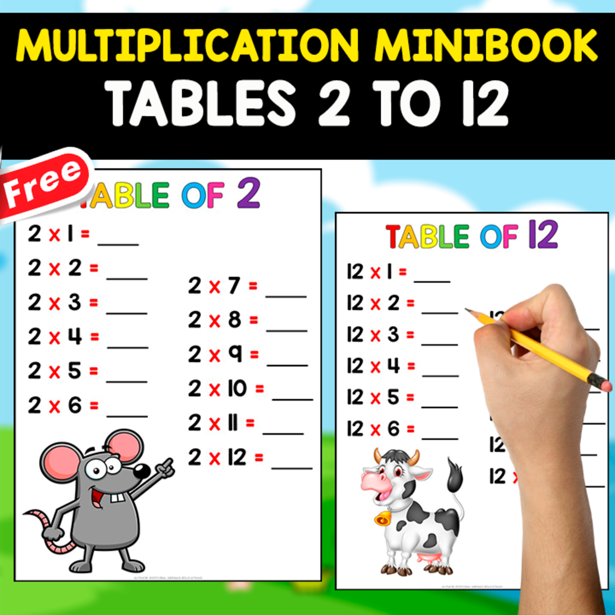 An educational teaching resource from EDITORIAL LAURA EDUCA entitled FREE MULTIPLICATION MINIBOOK | 2 TO 12 | ANIMAL THEMED downloadable at Teach Simple.