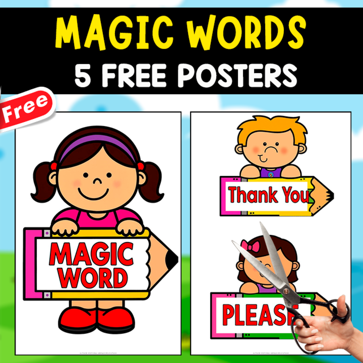 An educational teaching resource from EDITORIAL LAURA EDUCA entitled FREE POSTERS OF THE MAGIC WORDS | 5 BANNERS downloadable at Teach Simple.
