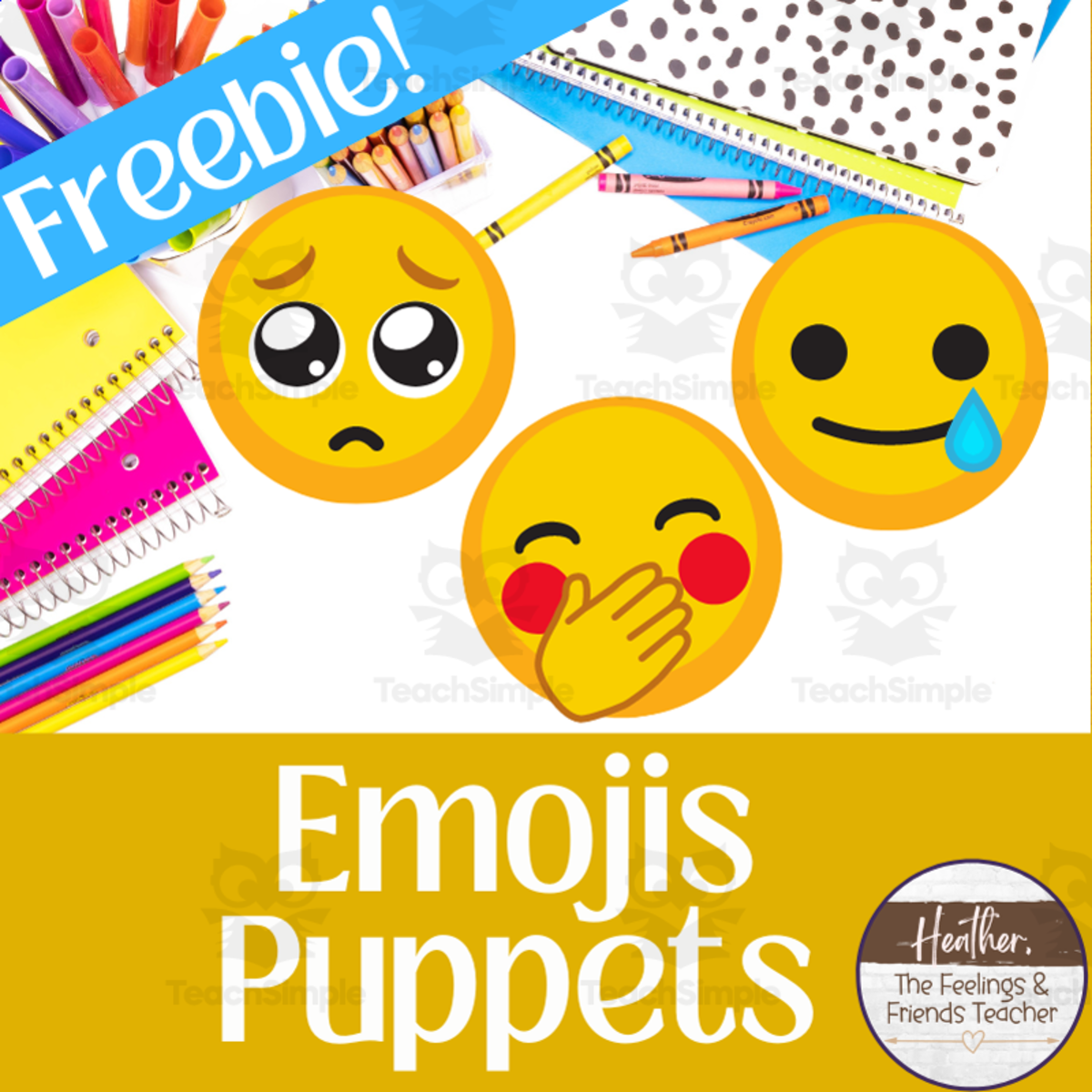 An educational teaching resource from The Feelings and Friends Teacher entitled Free Printable EMOJI Puppets for Emotion Identification Activities downloadable at Teach Simple.