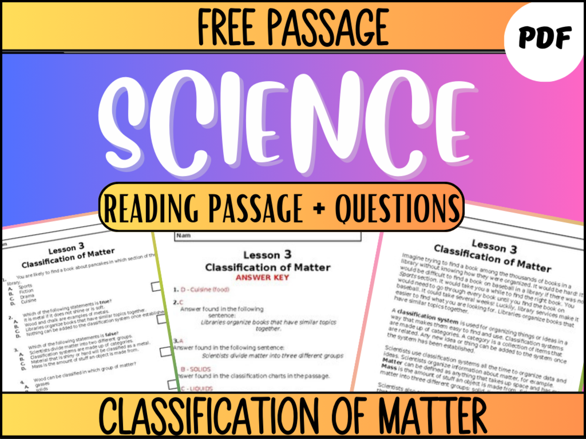 An educational teaching resource from Cored Education entitled Free Reading Passage: Classification of Matter PDF downloadable at Teach Simple.