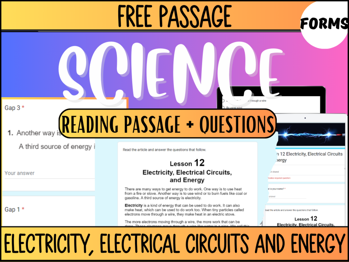 An educational teaching resource from Cored Education entitled Free Reading Passage: Electricity, Electrical Circuits, Energy Forms downloadable at Teach Simple.