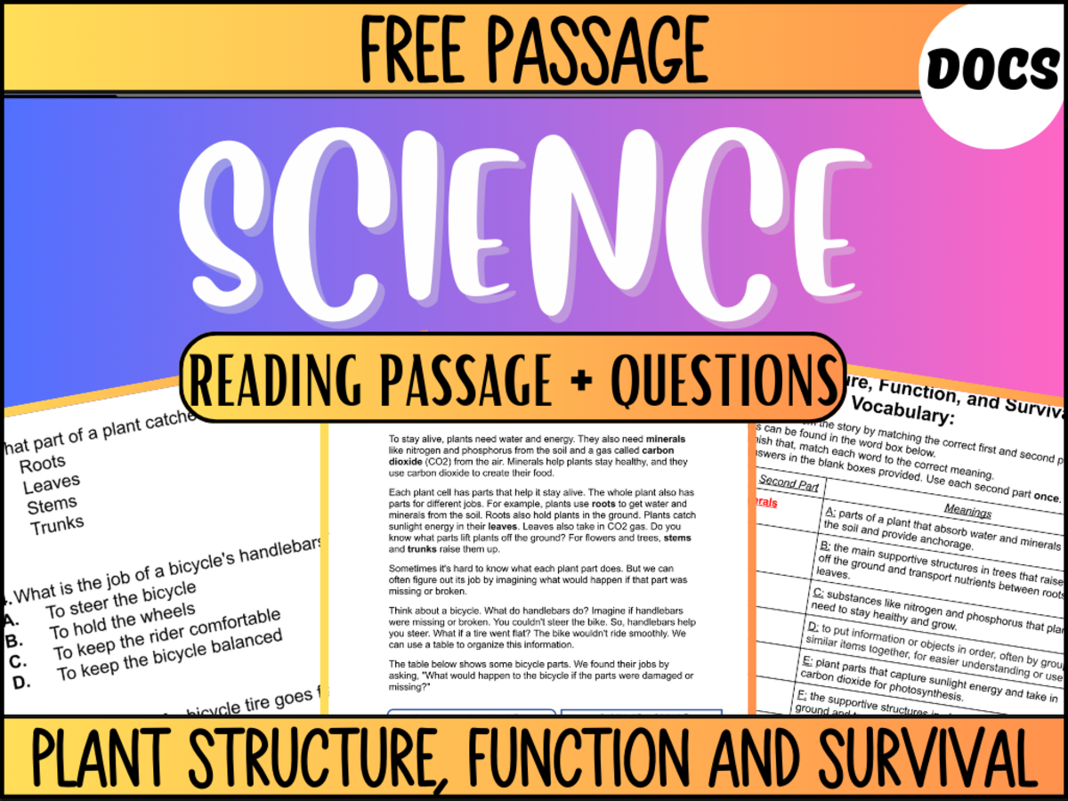 An educational teaching resource from Cored Education entitled Free Reading Passage: Plant Structure, Function, and Survival (Docs) downloadable at Teach Simple.