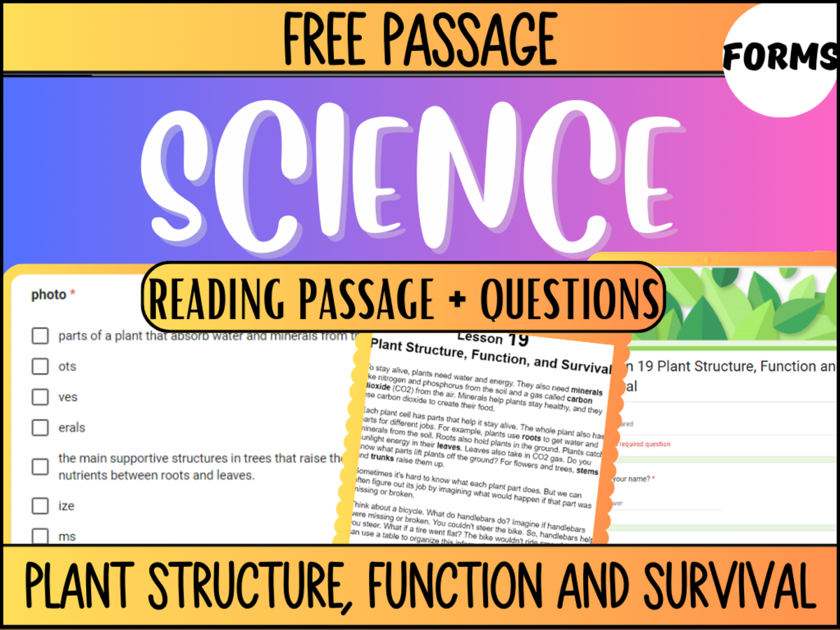 An educational teaching resource from Cored Education entitled Free Reading Passage: Plant Structure, Function, and Survival (Forms) downloadable at Teach Simple.