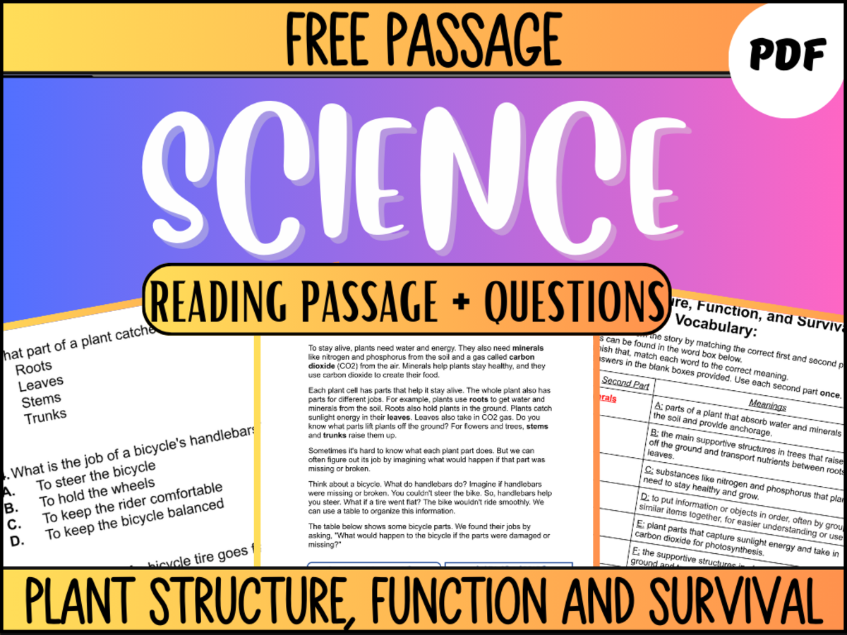 An educational teaching resource from Cored Education entitled Free Reading Passage: Plant Structure, Function, and Survival PDF downloadable at Teach Simple.