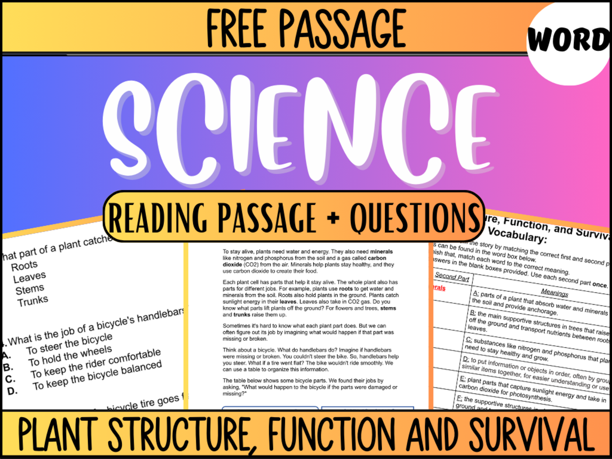 An educational teaching resource from Cored Education entitled Free Reading Passage: Plant Structure, Function, and Survival (Word) downloadable at Teach Simple.