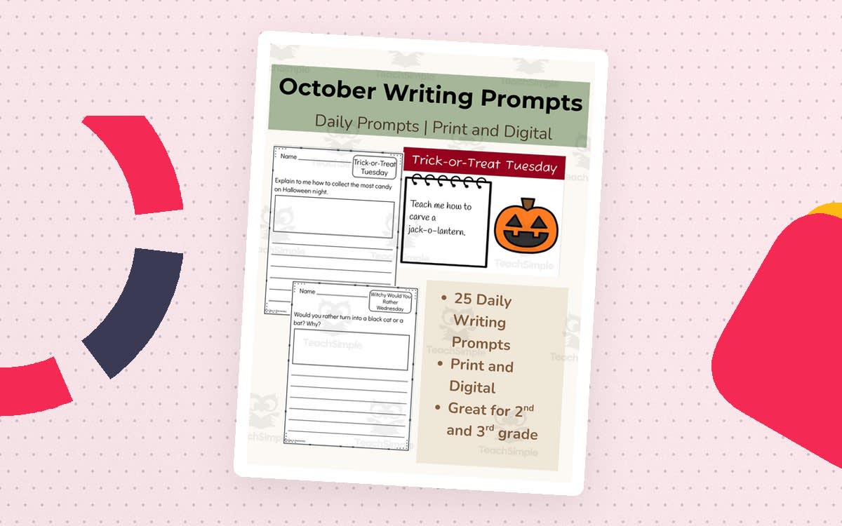An educational teaching resource from A Day In Elementary entitled Free Sample — October Daily Writing Prompts | 2nd–3rd Grade downloadable at Teach Simple.