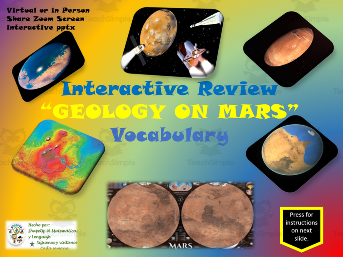 An educational teaching resource from ShapeUp-N-Matematicas y Lenguaje entitled Free Science - Geology on Mars Interactive Vocabulary Activity downloadable at Teach Simple.